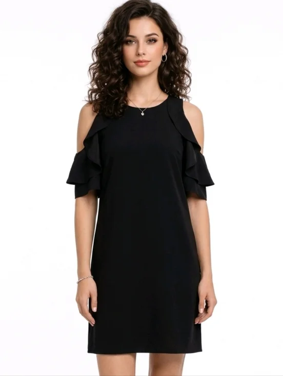 Kate Spade New York Black Cold Shoulder Crepe Shift Dress Size S - Picture 2 of 11